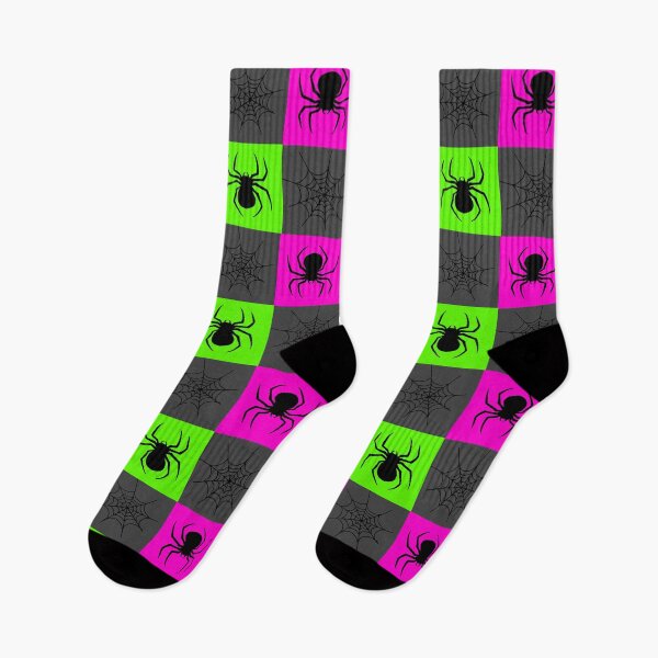 Item preview, Hot pink, green ,grey and black checkered with spiders and webs designed and sold by DemonicGloom.