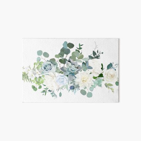Silver sage green, mint, blue, white flowers vector design spring bouquet.  | Metal Print