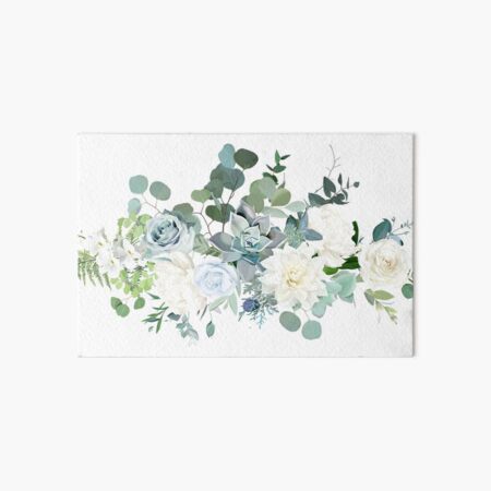 Silver sage green, mint, blue, white flowers vector design spring bouquet.  Art Board Print for Sale by lavendertime