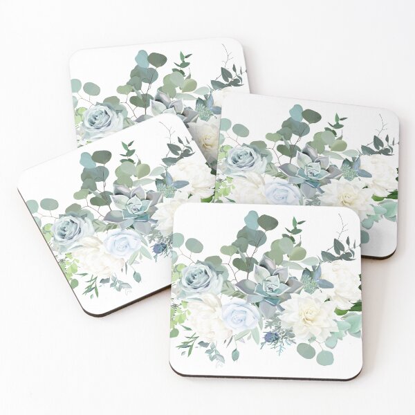 Item preview, Silver sage green, mint, blue, white flowers vector design spring bouquet. designed and sold by lavendertime.