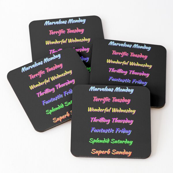 Item preview, Colorful Days of the Week. Multicolor Fun, Positive, Uplifting Messages. Black Background. designed and sold by ArtByLM.