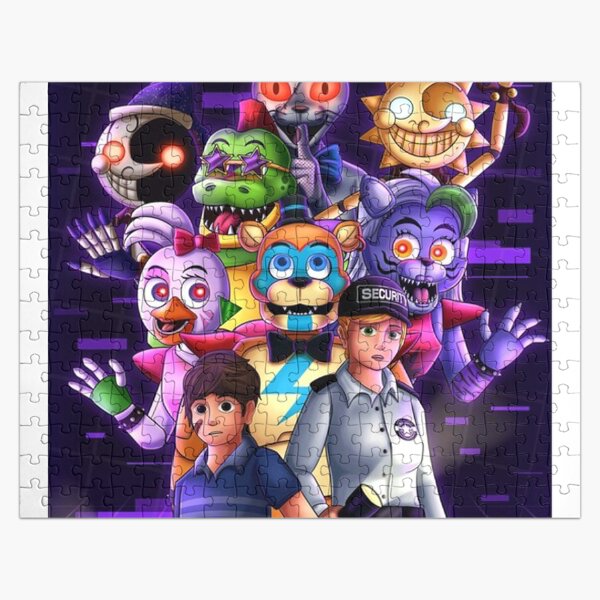 Solve fnaf 6 year anniversary slasher animatronics + william afton slasher  jigsaw puzzle online with 63 pieces