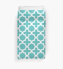 Turquoise & White, Quatrefoil Pattern Duvet Cover