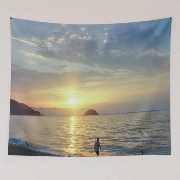 Item preview, Yellow  and Purple Sunset & calm waves  designed and sold by anisbbmbrush.
