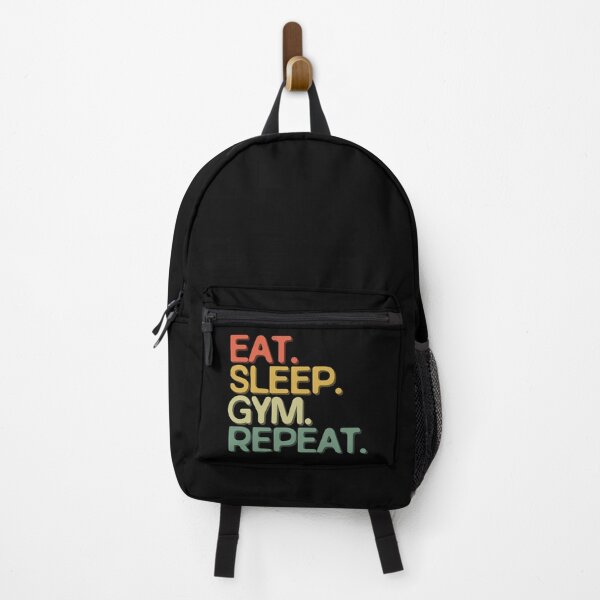 Item preview, Eat Sleep Gym Repeat - Funny Retro Vintage Colors Typography Satire designed and sold by FunnyHomeQuotes.
