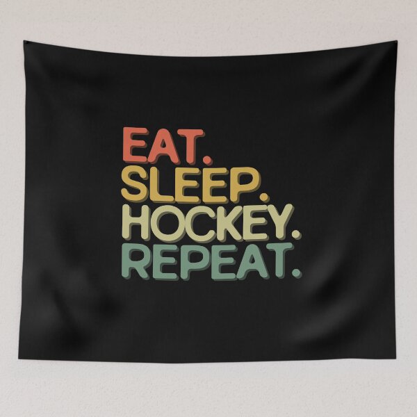 Artikelvorschau, Essen Sie Schlaf-Hockey-Wiederholung - lustige Retro-Vintage-Farbtypografie-Satire entworfen und verkauft von FunnyHomeQuotes.