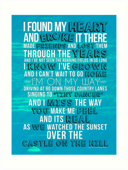 Ed Sheeran - Castle on the Hill Lyric Poster/Print/Journal" Art ...