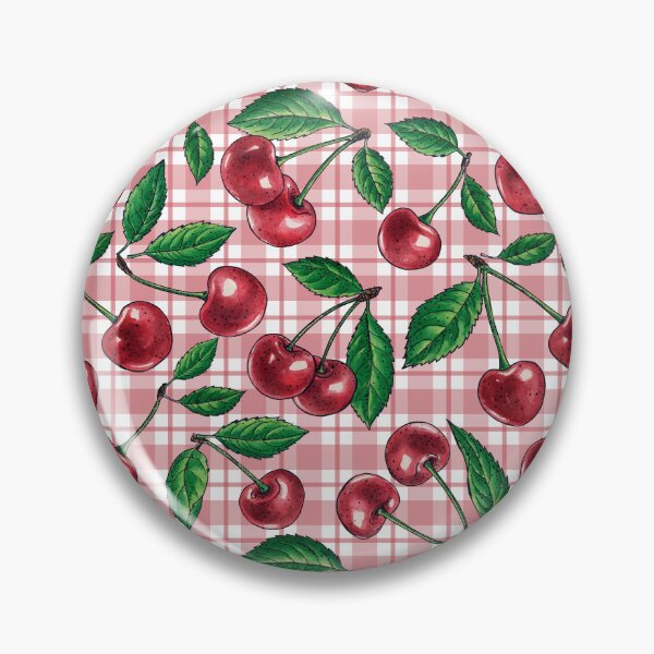 Item preview, Red cherries on pink gingham designed and sold by Katerina Mitkova Kirilova.