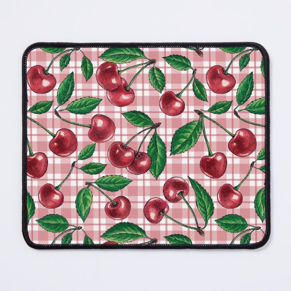 Item preview, Red cherries on pink gingham designed and sold by Katerina Mitkova Kirilova.