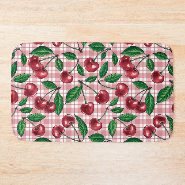 Item preview, Red cherries on pink gingham designed and sold by Katerina Mitkova Kirilova.
