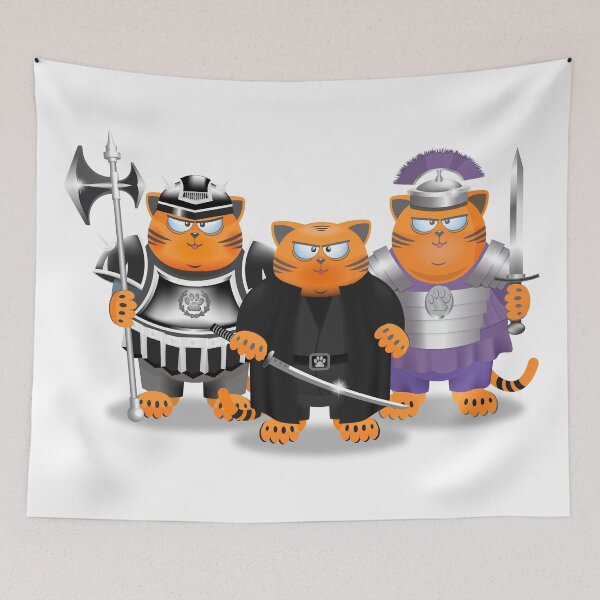 Item preview, Set of cartoon funny smiling fat ginger good cats warriors in different armor with swords, shield and ax designed and sold by GAleksS.
