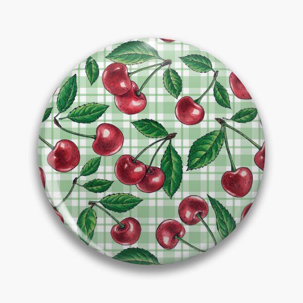 Item preview, Red cherries on light green gingham  designed and sold by Katerina Mitkova Kirilova.