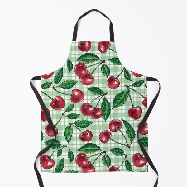 Item preview, Red cherries on light green gingham  designed and sold by Katerina Mitkova Kirilova.