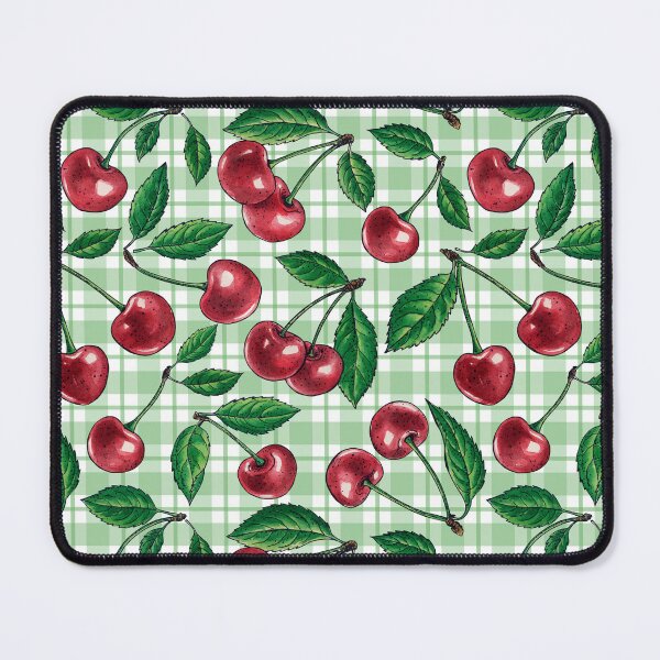 Item preview, Red cherries on light green gingham  designed and sold by Katerina Mitkova Kirilova.