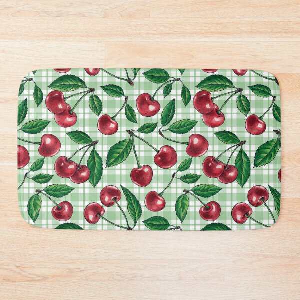 Item preview, Red cherries on light green gingham  designed and sold by Katerina Mitkova Kirilova.