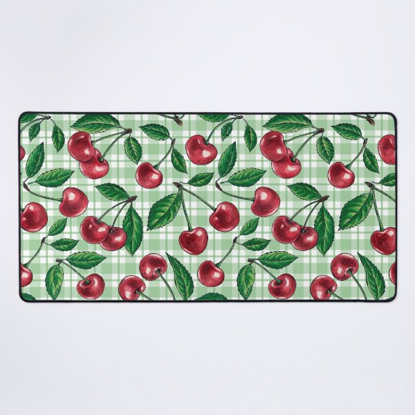 Item preview, Red cherries on light green gingham  designed and sold by Katerina Mitkova Kirilova.