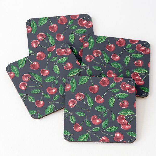 Item preview, Red cherries on dark blue designed and sold by Katerina Mitkova Kirilova.
