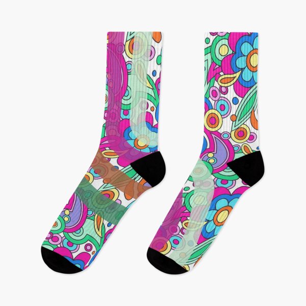 Item preview, retro colorful pink, green and blue floral pattern designed and sold by Beeroclock.