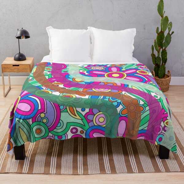 Item preview, retro colorful pink, green and blue floral pattern designed and sold by Beeroclock.