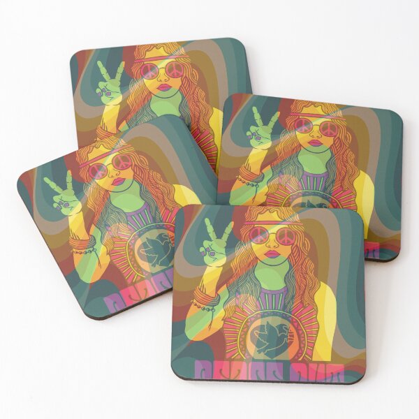 Item preview, peace out, retro hippy flower children colorful pattern designed and sold by Beeroclock.
