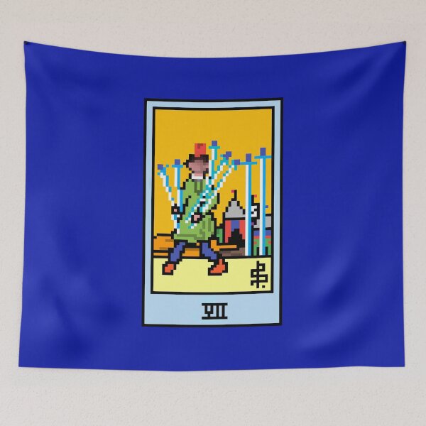 Item preview, Wait, is this pixel art tarot? Blue - Minor Arcana 'Seven of Swords' (Design for T-shirt, stickers and other accessories) designed and sold by Pixel Waite.