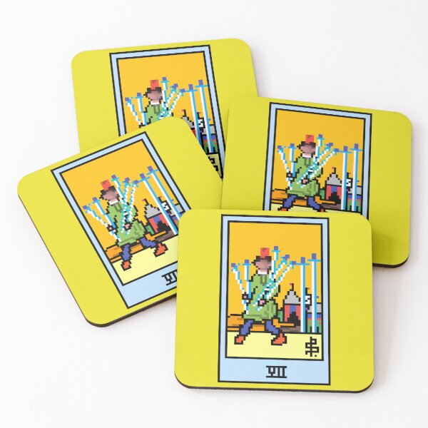 Item preview, Wait, is this pixel art tarot? Yellow - Minor Arcana 'Seven of Swords' (Design for T-shirt, stickers and other accessories) designed and sold by Pixel Waite.