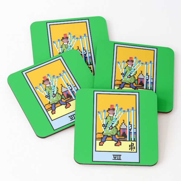 Item preview, Wait, is this pixel art tarot? Green - Minor Arcana 'Seven of Swords' (Design for T-shirt, stickers and other accessories) designed and sold by Pixel Waite.