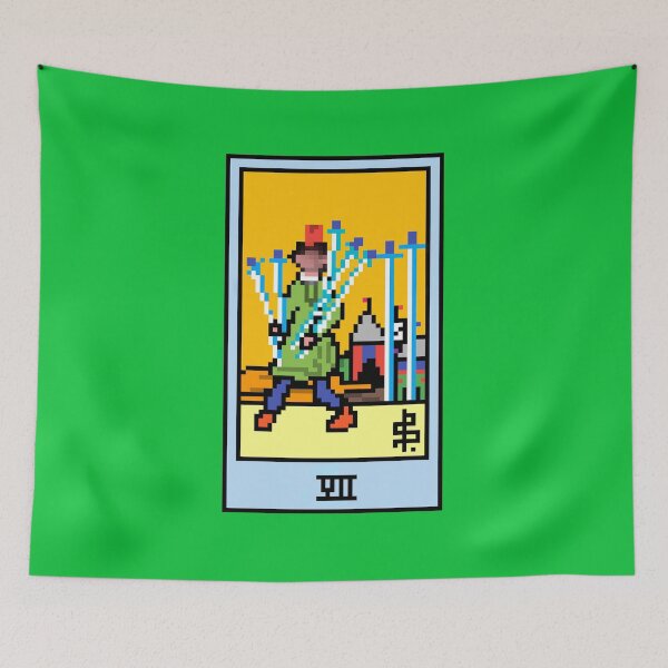 Item preview, Wait, is this pixel art tarot? Green - Minor Arcana 'Seven of Swords' (Design for T-shirt, stickers and other accessories) designed and sold by Pixel Waite.
