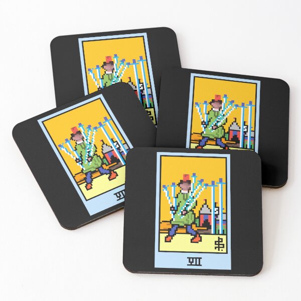Item preview, Wait, is this pixel art tarot? Black - Minor Arcana 'Seven of Swords' (Design for T-shirt, stickers and other accessories) designed and sold by Pixel Waite.