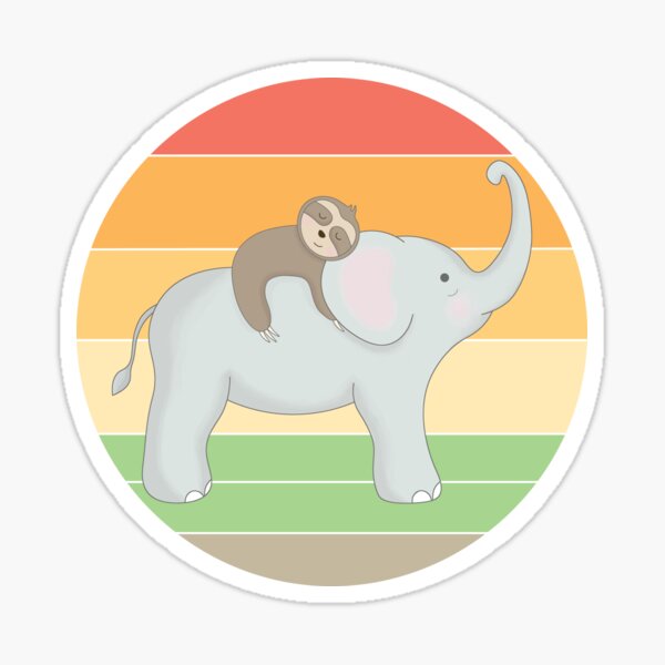 Sloth and Elephant Retro Sunset Sticker