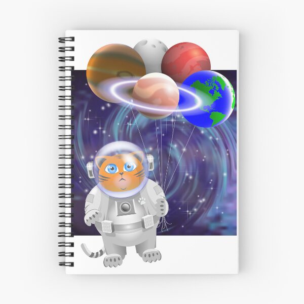 Item preview, Cartoon sad fat red cat astronaut hangs in space and holds a bunch of planets on threads in his paw, against the backdrop of a spiral galaxy. Jupiter, Earth, Mars, Saturn with rings and moon designed and sold by GAleksS.