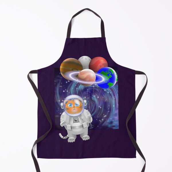 Item preview, Cartoon sad fat red cat astronaut hangs in space and holds a bunch of planets on threads in his paw, against the backdrop of a spiral galaxy. Jupiter, Earth, Mars, Saturn with rings and moon designed and sold by GAleksS.