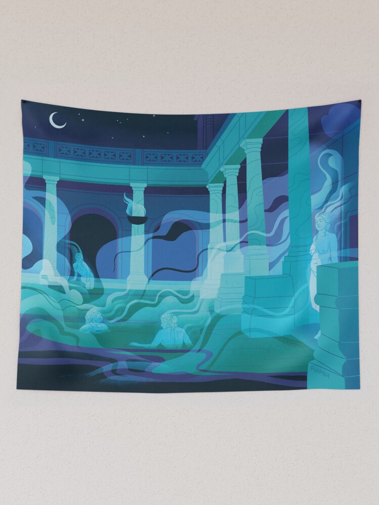Thumbnail 2 of 3, Tapestry, Night at the Baths - Aqua designed and sold by flaroh.