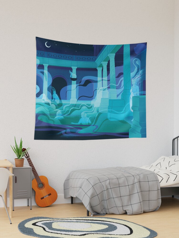 Thumbnail 1 of 3, Tapestry, Night at the Baths - Aqua designed and sold by flaroh.
