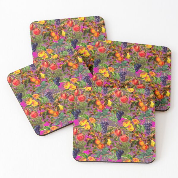 Item preview, Exotic Vintage fruit pattern, vines, vintage florals, botanical pattern, pink fuchsia floral illustration designed and sold by ZeinabTaha.