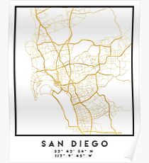 SAN DIEGO CALIFORNIA CITY STREET MAP ART Poster