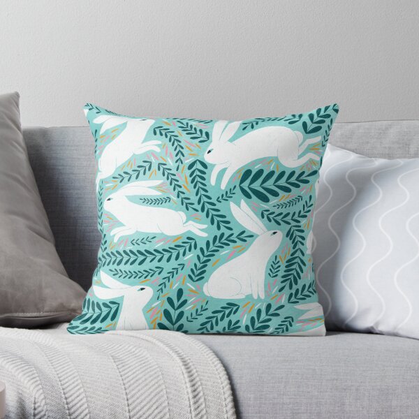 bunnies pattern illustration Throw Pillow