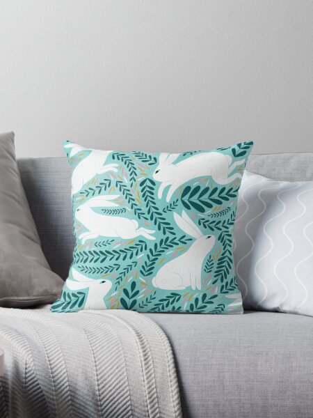 bunnies pattern illustration Throw Pillow