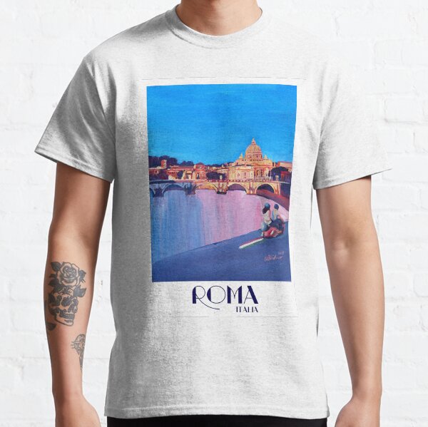 Rome scene with scooter and view on Vatican with dome of St. Peter - retro poster Classic T-Shirt