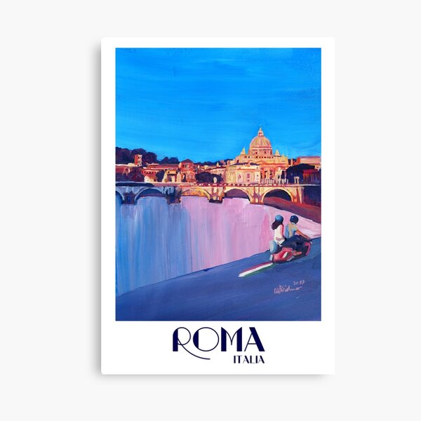 Item preview, Rome scene with scooter and view on Vatican with dome of St. Peter - retro poster designed and sold by artshop77.