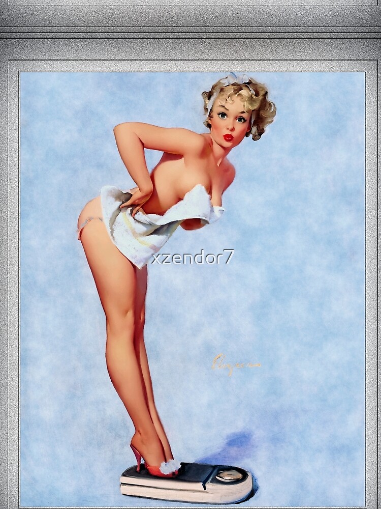 Artwork view, The Scale Doesn't Lie by Gil Elvgren Remastered Vintage Art Xzendor7 Reproductions designed and sold by xzendor7