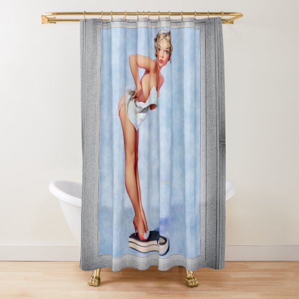 The Scale Doesn't Lie by Gil Elvgren Remastered Vintage Art Xzendor7 Reproductions Shower Curtain