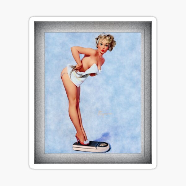 The Scale Doesn't Lie by Gil Elvgren Remastered Vintage Art Xzendor7 Reproductions Sticker