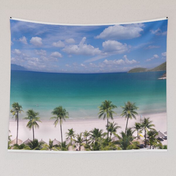 Item preview, Gorgeous Beach with Palm Trees and Tiki Huts designed and sold by hardscuffle.