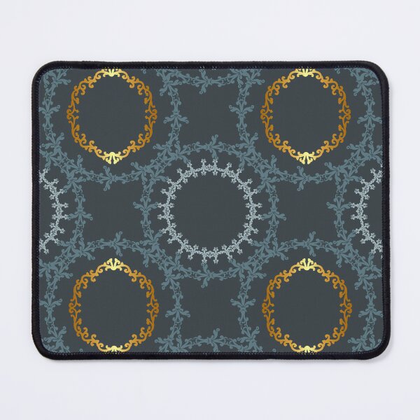 Item preview, Elegant lace pattern of round ornaments. Seamless patterned blue background with gold. designed and sold by Mallva.