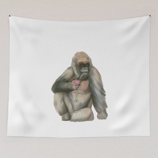 Item preview, Charming gorilla enjoying pink squash  designed and sold by Krissys-Art.