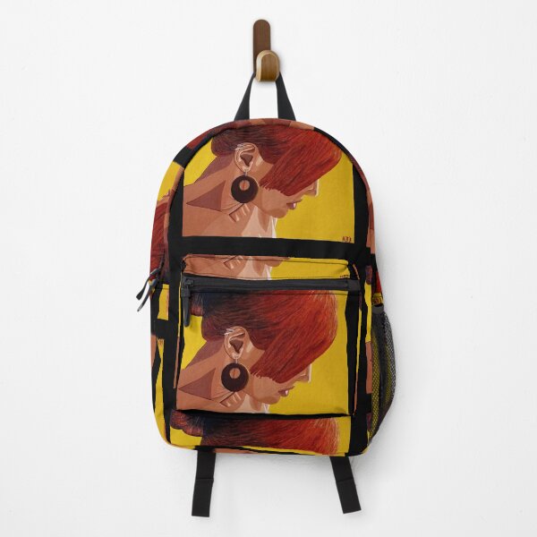 Item preview, Vermilion, a Pop art inspired portrait of woman with red hair and earring against yellow. designed and sold by HBBArtShop.
