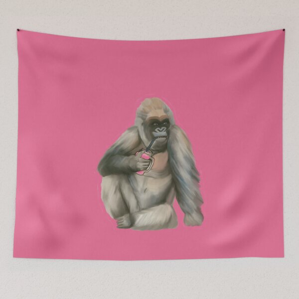 Item preview, Charming gorilla enjoying pink squash  designed and sold by Krissys-Art.