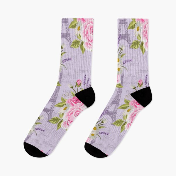 Item preview, Daisy & Roses Floral Pattern with Eiffel Tower on Purple Background designed and sold by WearWolfDesigns.