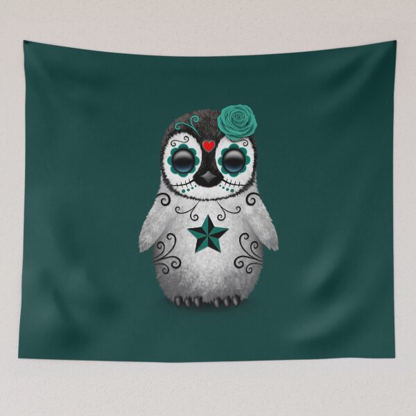 Item preview, Teal Blue Day of the Dead Sugar Skull Penguin  designed and sold by JeffBartels.